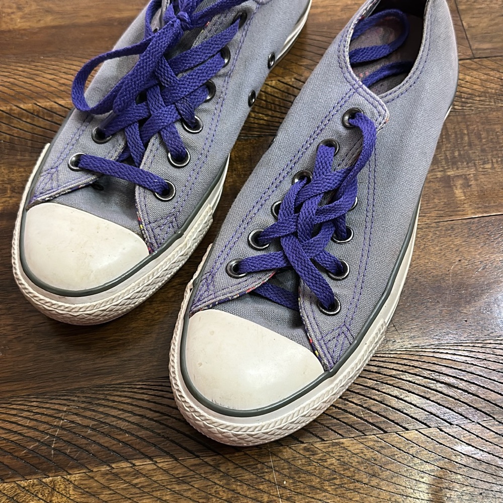 Converse Gray Sneakers with Purple Laces